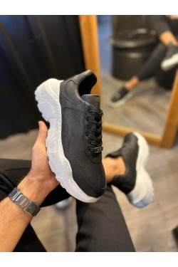KN-N75 Erkek Günlük Bağcıklı Cilt Spor Sneaker Ayakkabı CBT - Siyah KN-N75 Erkek Günlük Bağcıklı Cilt Spor Sneaker Ayakkabı CBT - Siyah
