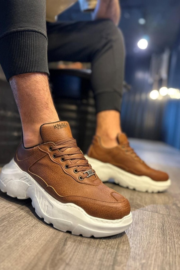 KN-N75 Erkek Günlük Bağcıklı Cilt Spor Sneaker Ayakkabı CBT - Taba