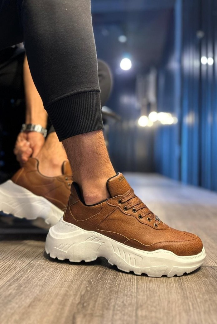 KN-N75 Erkek Günlük Bağcıklı Cilt Spor Sneaker Ayakkabı CBT - Taba