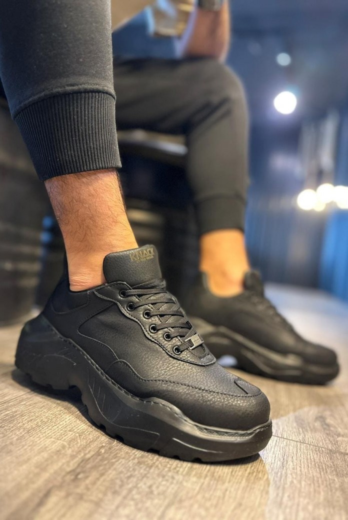 KN-N75 Erkek Günlük Bağcıklı Cilt Spor Sneaker Ayakkabı CST - Siyah
