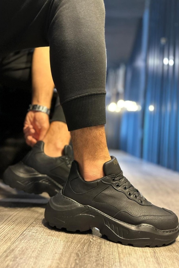 KN-N75 Erkek Günlük Bağcıklı Cilt Spor Sneaker Ayakkabı CST - Siyah