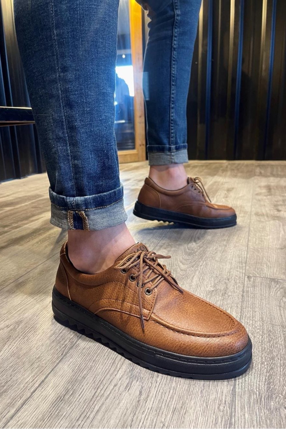 KN-T12 Erkek Günlük Bağcıklı Cilt Klasik Ayakkabı CST - Taba
