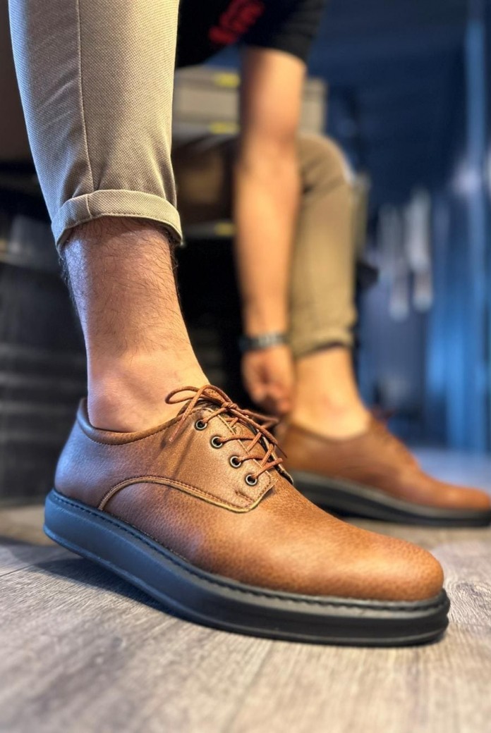 KN001 Erkek Günlük Bağcıklı Cilt Klasik Ayakkabı CST - Taba