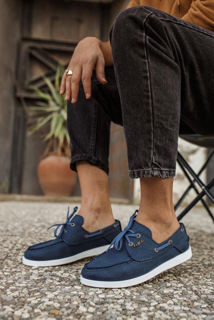 KN008 Erkek Günlük Bağcıklı Keten Klasik Ayakkabı KBT - Mavi
