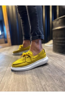 KN009 Erkek Günlük Bağcıklı Keten Klasik Ayakkabı KBT - Sarı