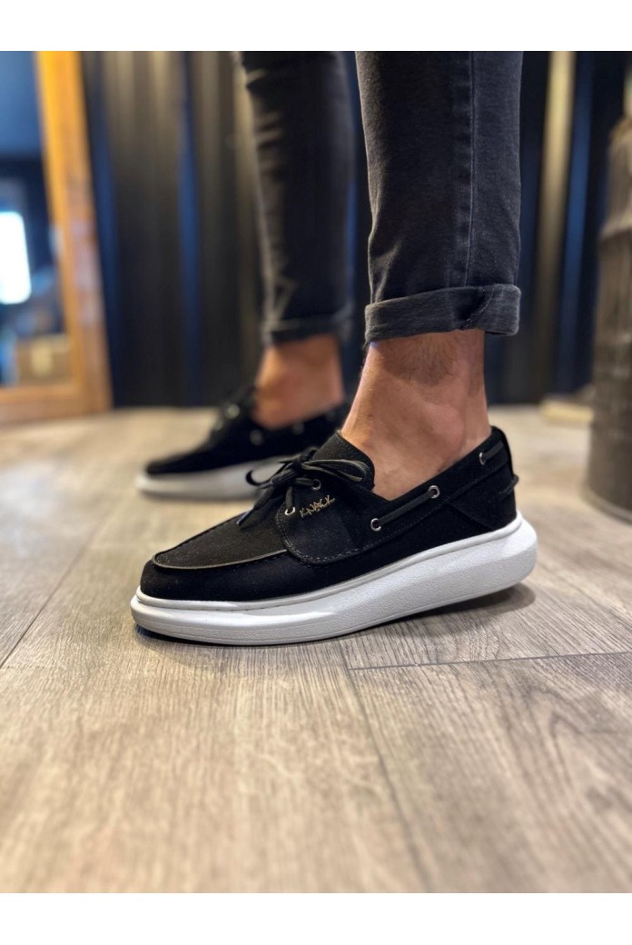 KN009 Erkek Günlük Bağcıklı Süet Klasik Ayakkabı SBT - Siyah
