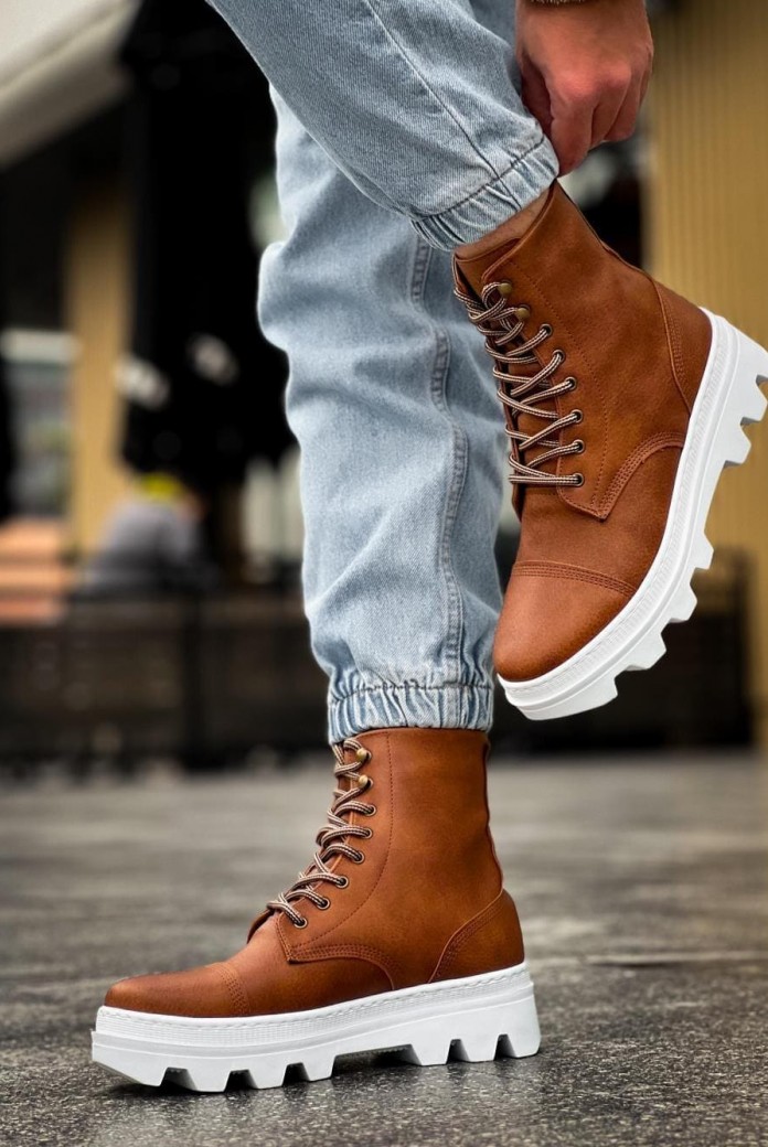 KN023 Erkek Spor Günlük Bağcıklı Cilt Bot CBT - Taba