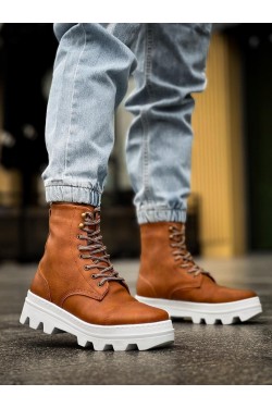 KN023 Erkek Spor Günlük Bağcıklı Cilt Bot CBT - Taba