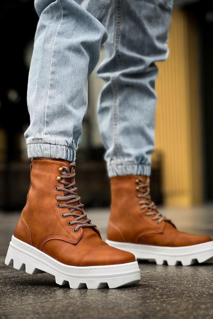 KN023 Erkek Spor Günlük Bağcıklı Cilt Bot CBT - Taba