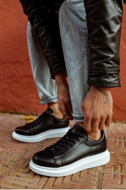 KN044 Erkek Günlük Bağcıklı Cilt Spor Sneaker Ayakkabı CBT - Siyah KN044 Erkek Günlük Bağcıklı Cilt Spor Sneaker Ayakkabı CBT - Siyah