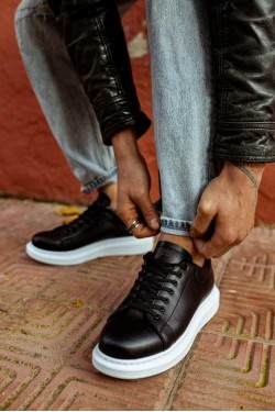 KN044 Erkek Günlük Bağcıklı Cilt Spor Sneaker Ayakkabı CBT - Siyah KN044 Erkek Günlük Bağcıklı Cilt Spor Sneaker Ayakkabı CBT - Siyah