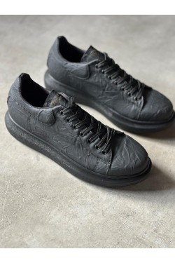KN044 Erkek Günlük Bağcıklı Desenli Cilt Spor Sneaker Ayakkabı CST - Siyah KN044 Erkek Günlük Bağcıklı Desenli Cilt Spor Sneaker Ayakkabı CST - Siyah