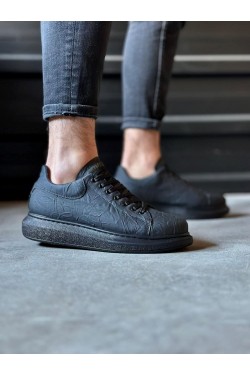 KN044 Erkek Günlük Bağcıklı Desenli Cilt Spor Sneaker Ayakkabı CST - Siyah KN044 Erkek Günlük Bağcıklı Desenli Cilt Spor Sneaker Ayakkabı CST - Siyah