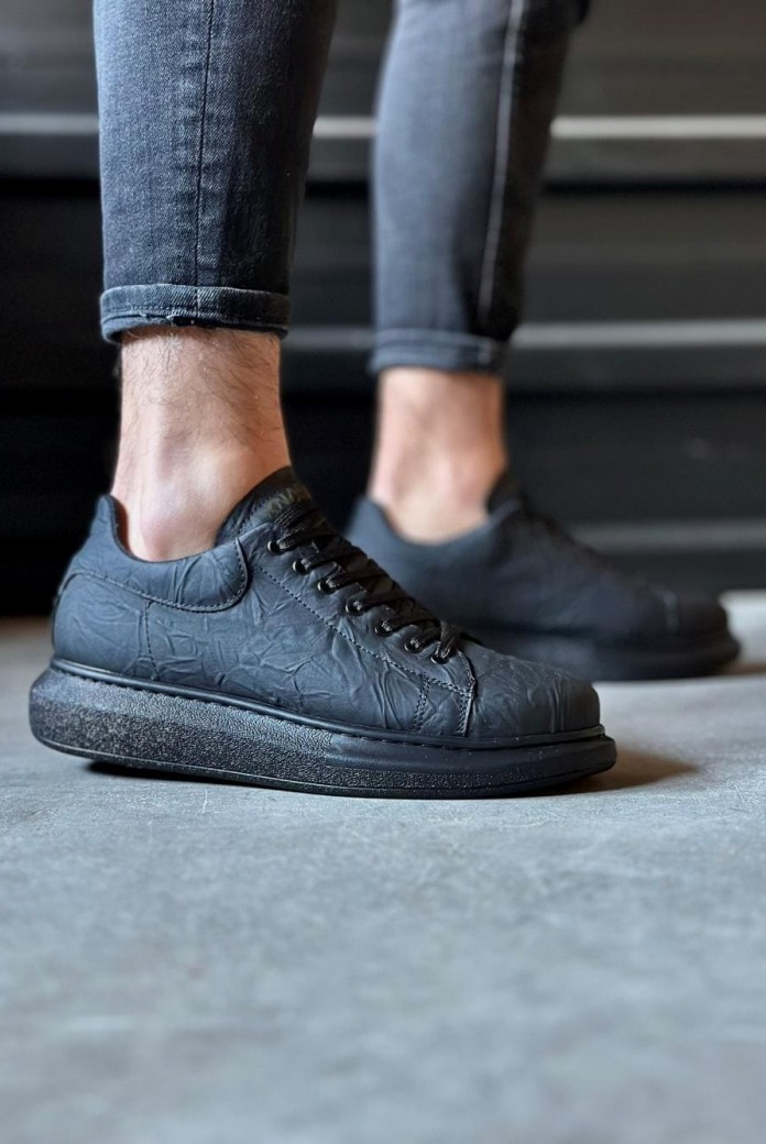 KN044 Erkek Günlük Bağcıklı Desenli Cilt Spor Sneaker Ayakkabı CST - Siyah KN044 Erkek Günlük Bağcıklı Desenli Cilt Spor Sneaker Ayakkabı CST - Siyah