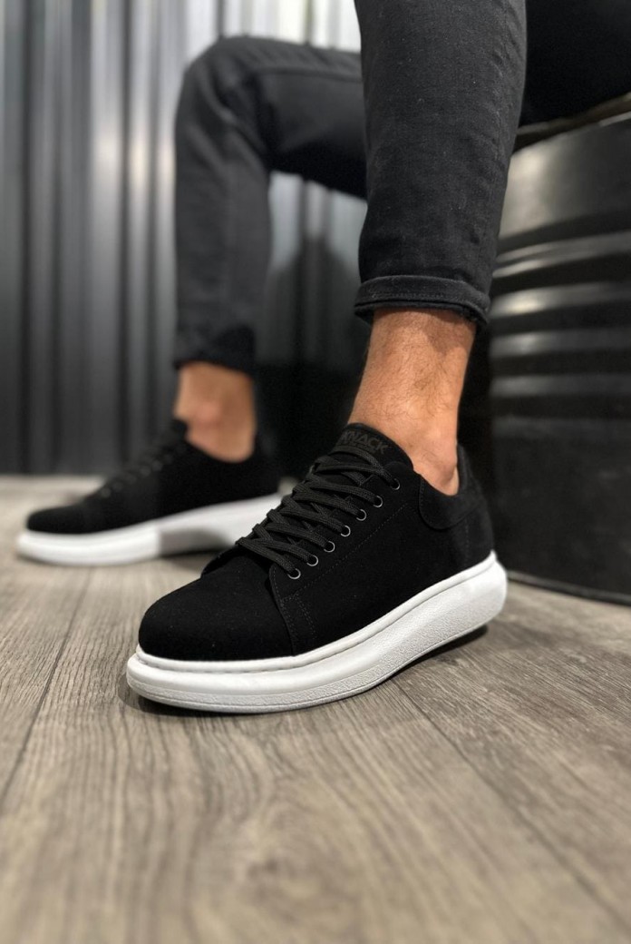 KN044 Erkek Günlük Bağcıklı Süet Spor Sneaker Ayakkabı SBT - Siyah