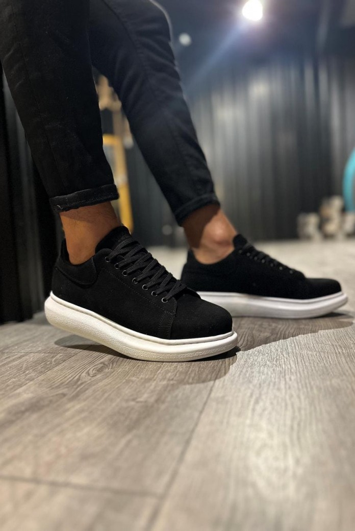 KN044 Erkek Günlük Bağcıklı Süet Spor Sneaker Ayakkabı SBT - Siyah