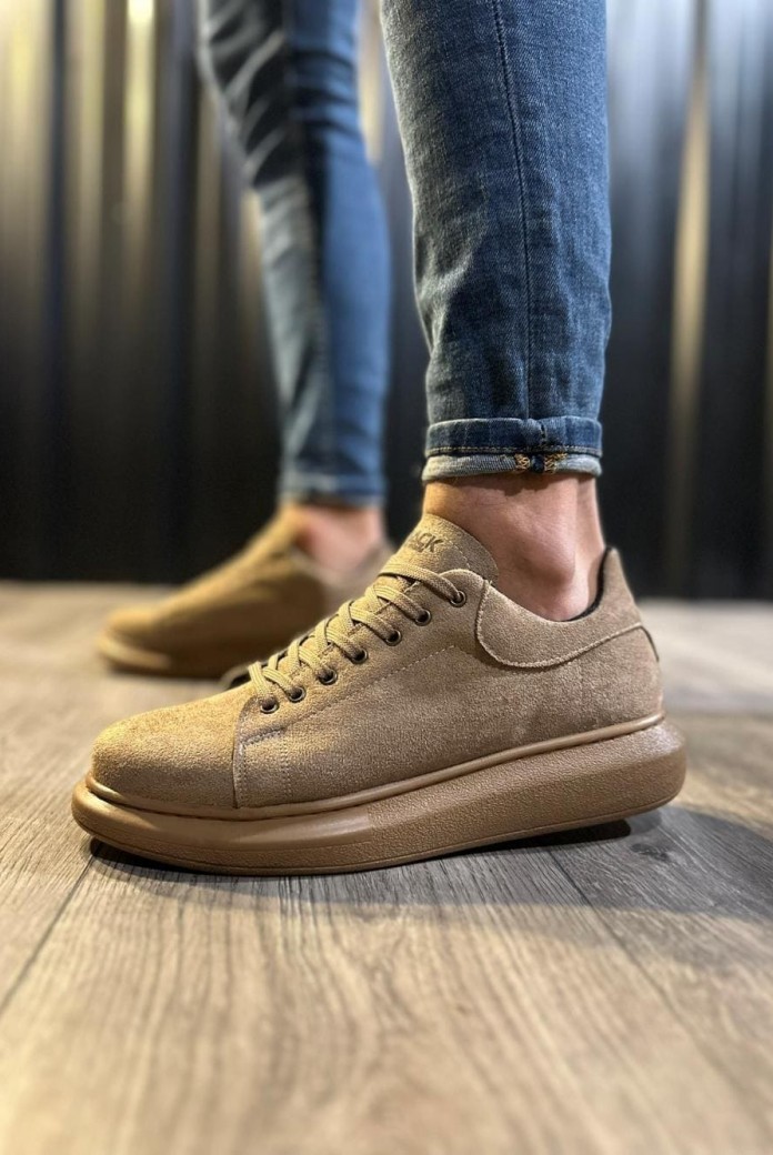 KN044 Erkek Günlük Bağcıklı Süet Spor Sneaker Ayakkabı SCT - Camel