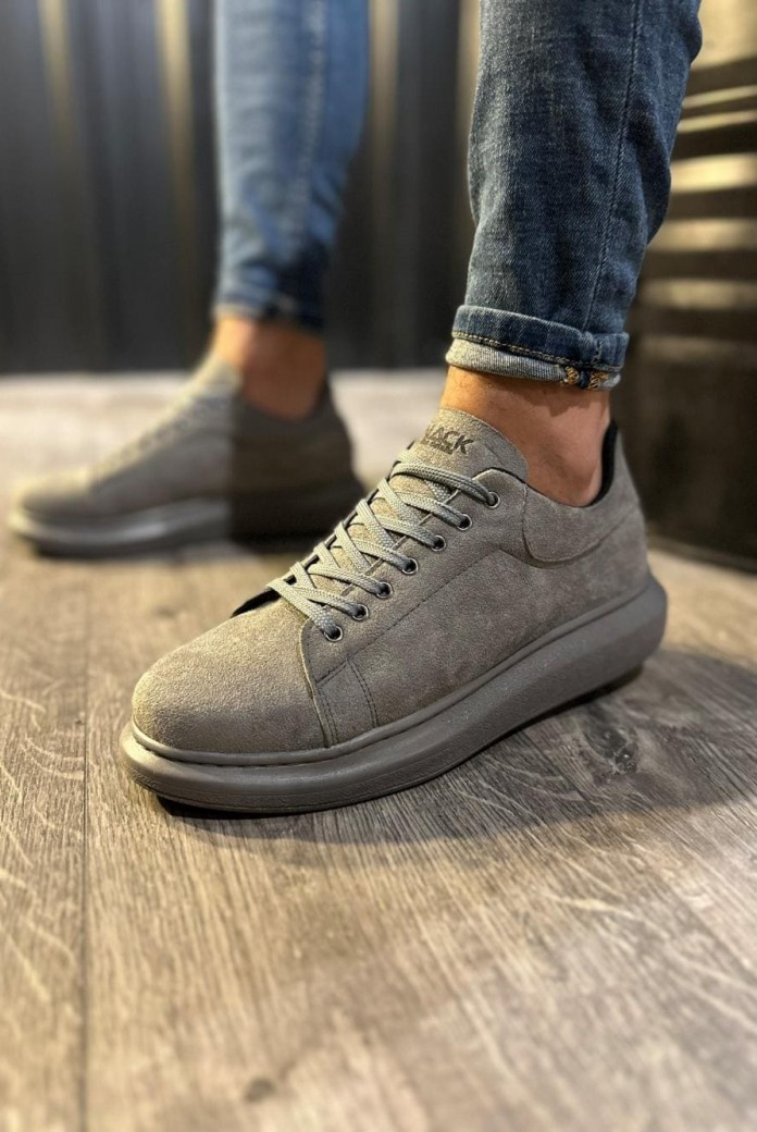 KN044 Erkek Günlük Bağcıklı Süet Spor Sneaker Ayakkabı SGT - Gri