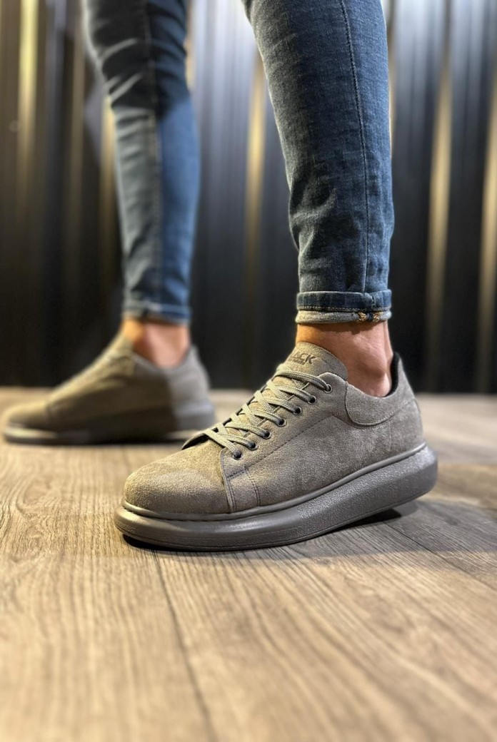 KN044 Erkek Günlük Bağcıklı Süet Spor Sneaker Ayakkabı SGT - Gri