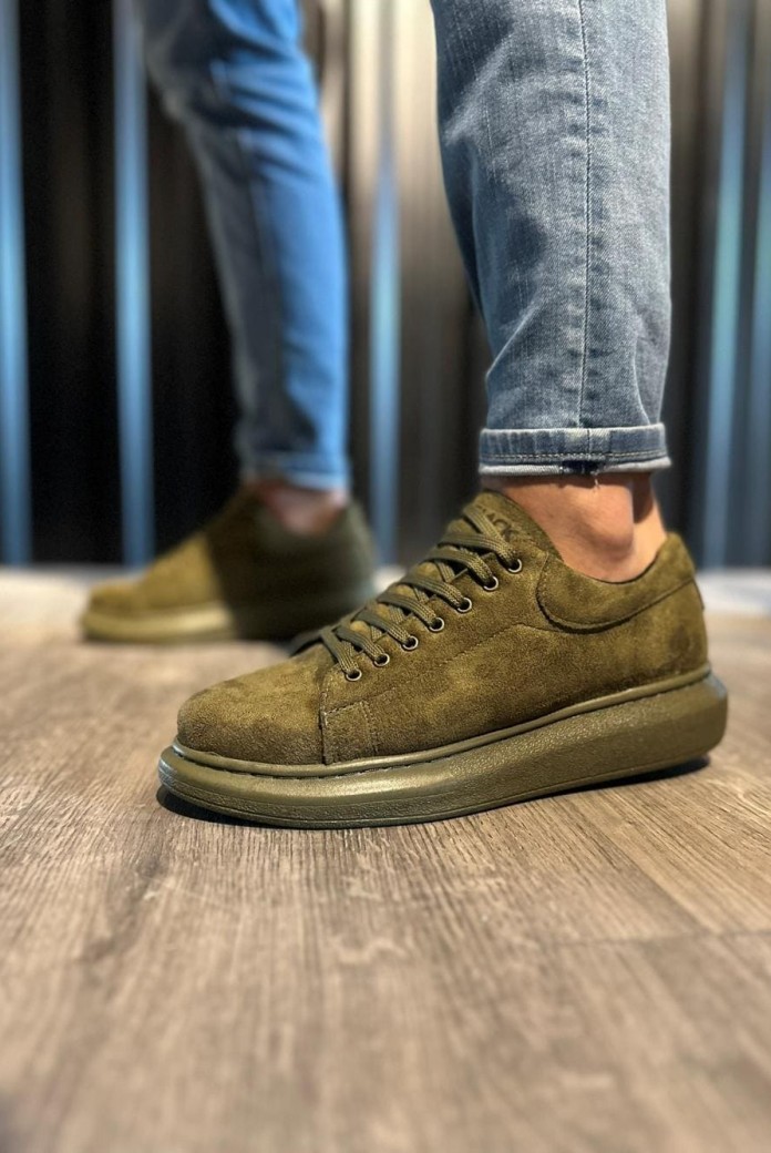 KN044 Erkek Günlük Bağcıklı Süet Spor Sneaker Ayakkabı SHT - Haki