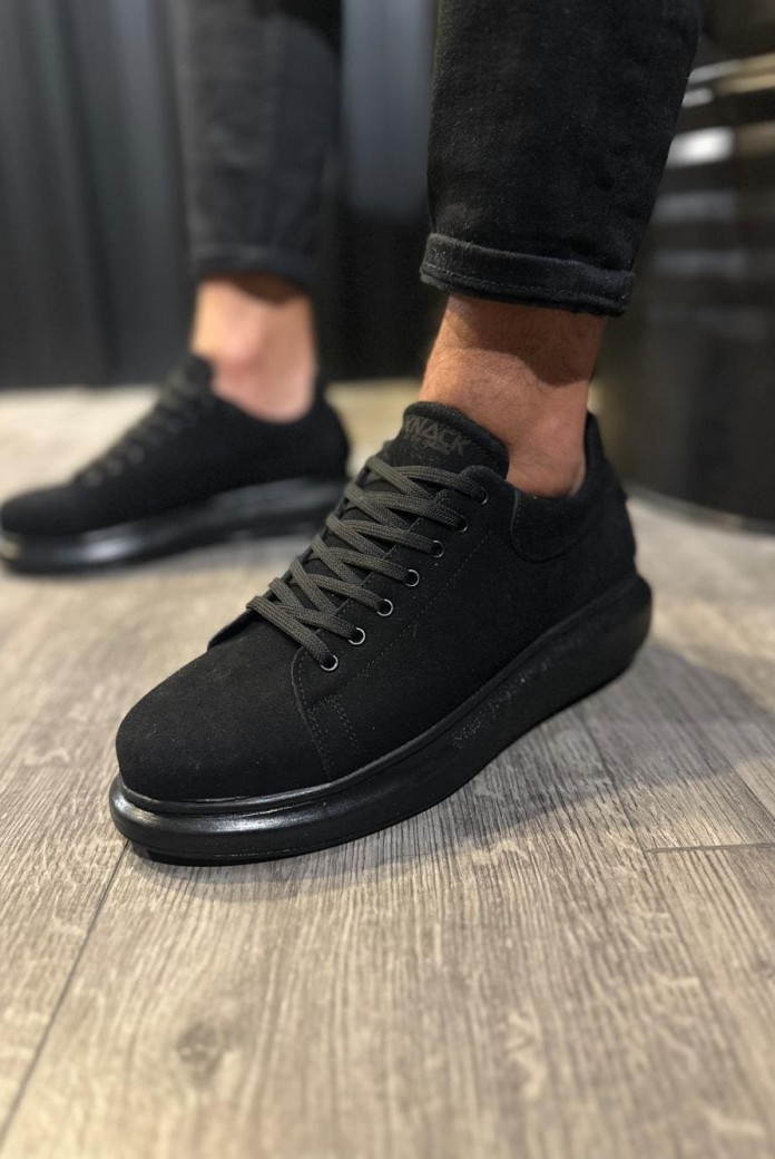 KN044 Erkek Günlük Bağcıklı Süet Spor Sneaker Ayakkabı SST - Siyah