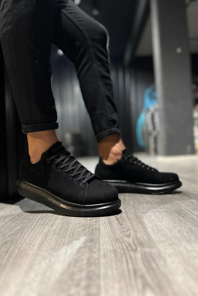 KN044 Erkek Günlük Bağcıklı Süet Spor Sneaker Ayakkabı SST - Siyah