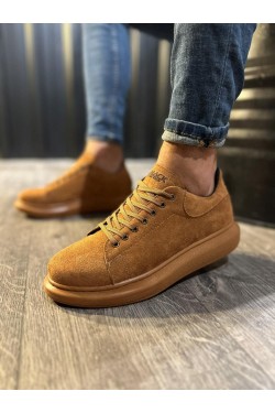KN044 Erkek Günlük Bağcıklı Süet Spor Sneaker Ayakkabı STT - Taba
