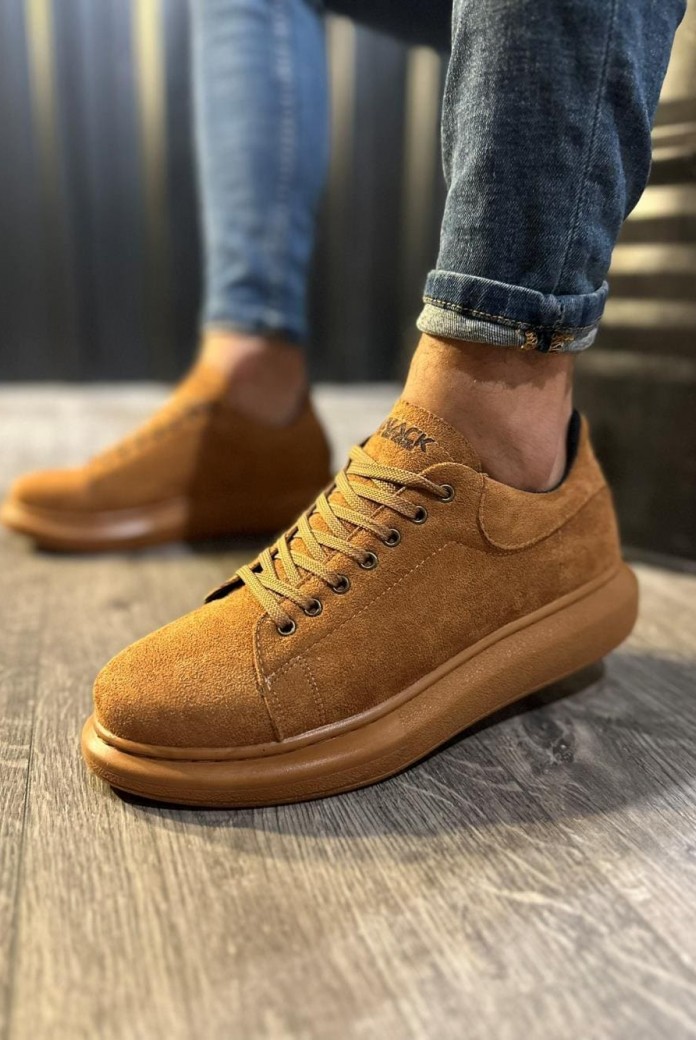 KN044 Erkek Günlük Bağcıklı Süet Spor Sneaker Ayakkabı STT - Taba