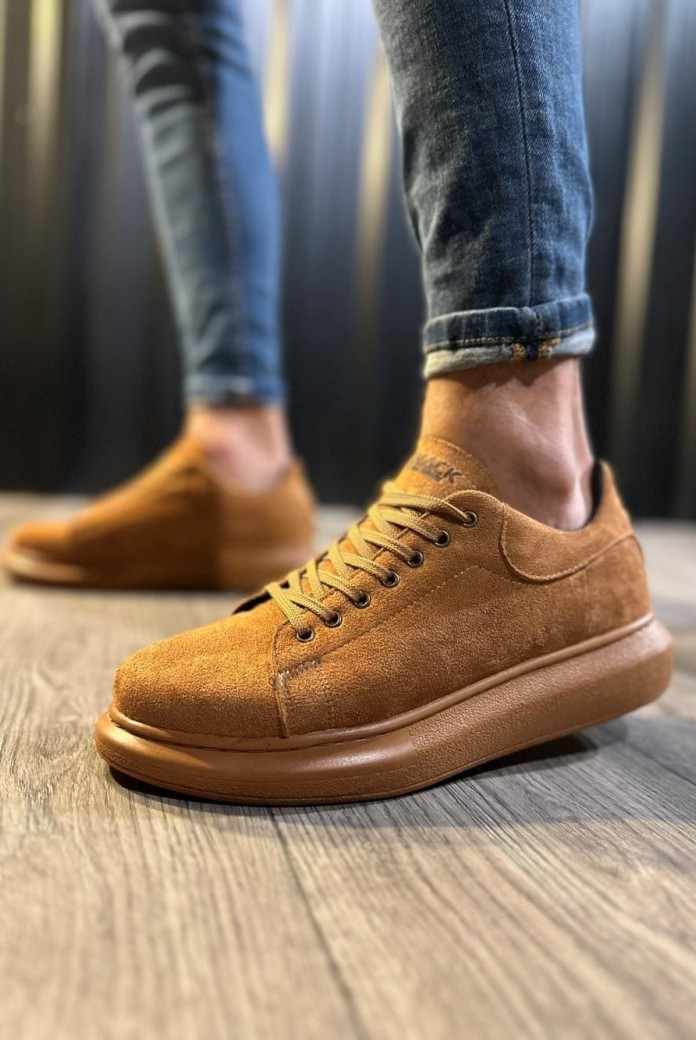 KN044 Erkek Günlük Bağcıklı Süet Spor Sneaker Ayakkabı STT - Taba