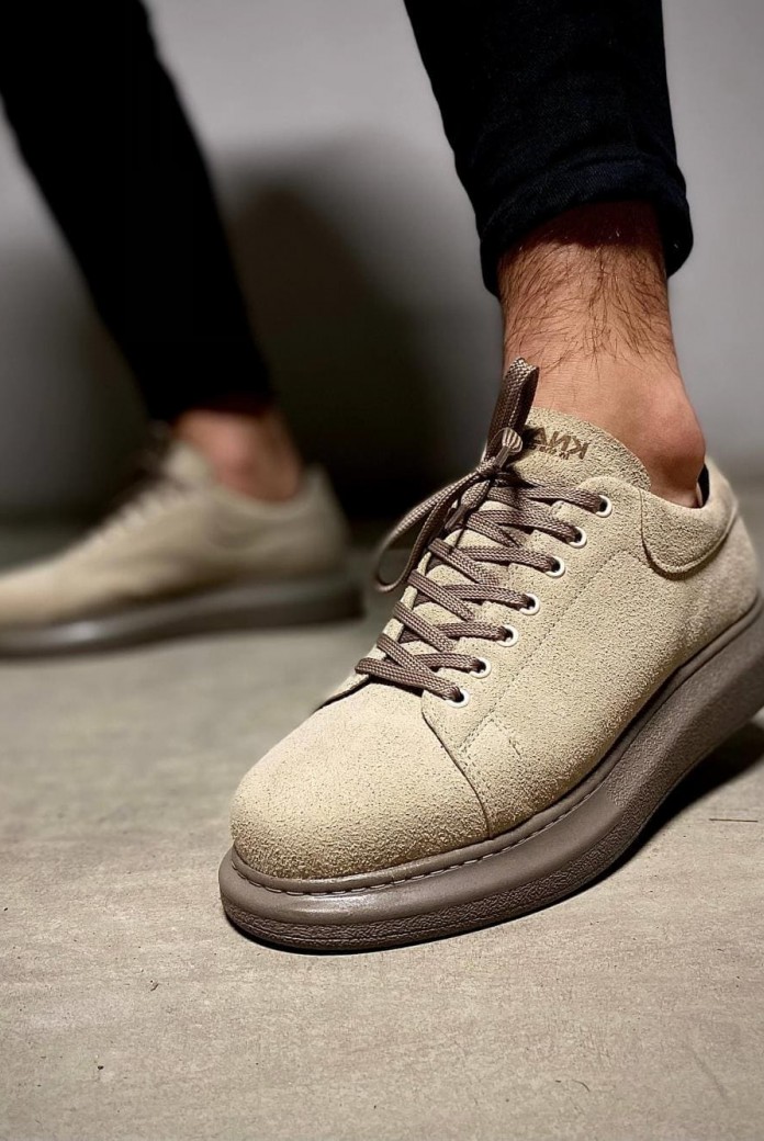 KN044 Erkek Günlük Bağcıklı Süet Spor Sneaker Ayakkabı SVT - Vizon
