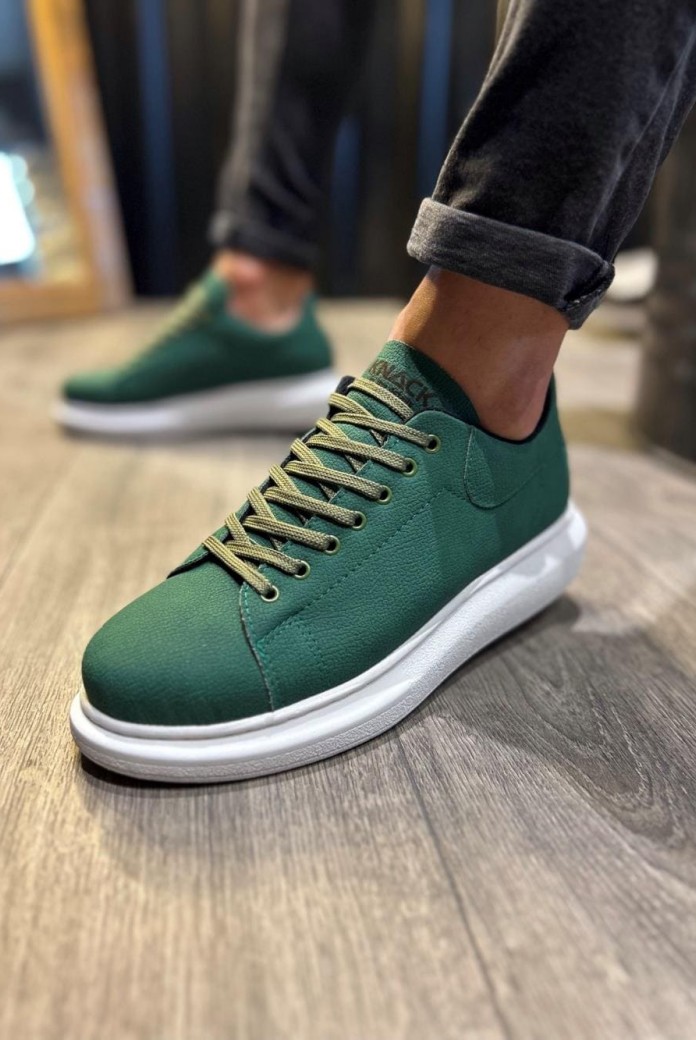 KN045 Erkek Günlük Bağcıklı Cilt Spor Sneaker Ayakkabı CBT - Yeşil