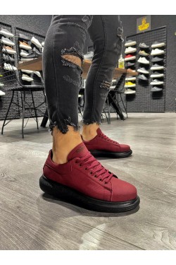 KN045 Erkek Günlük Bağcıklı Cilt Spor Sneaker Ayakkabı CST - Bordo