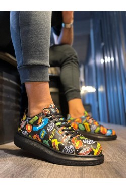 KN046 Erkek Günlük Bağcıklı Hot Baskılı Cilt Spor Sneaker Ayakkabı CST - Siyah KN046 Erkek Günlük Bağcıklı Hot Baskılı Cilt Spor Sneaker Ayakkabı CST - Siyah