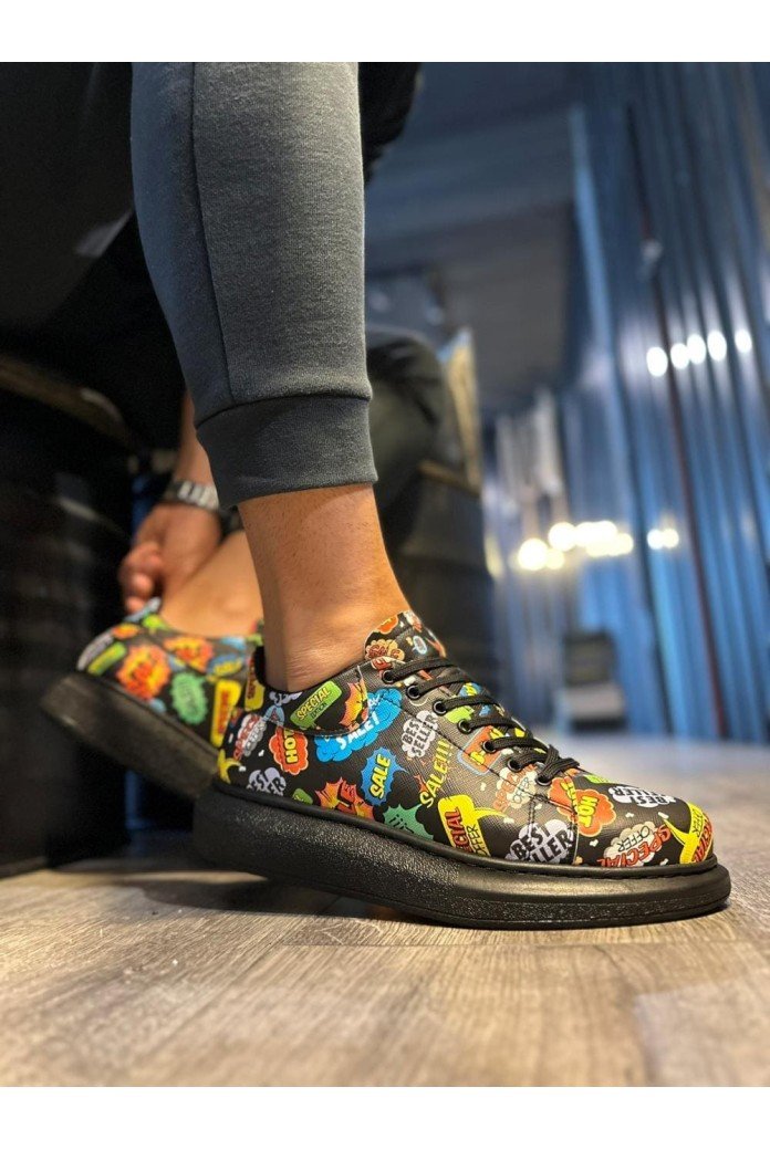 KN046 Erkek Günlük Bağcıklı Hot Baskılı Cilt Spor Sneaker Ayakkabı CST - Siyah KN046 Erkek Günlük Bağcıklı Hot Baskılı Cilt Spor Sneaker Ayakkabı CST - Siyah