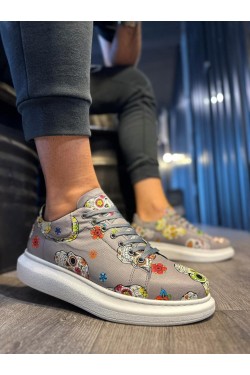 KN046 Erkek Günlük Bağcıklı Kurukafa Baskılı Cilt Spor Sneaker Ayakkabı CBT - Gri KN046 Erkek Günlük Bağcıklı Kurukafa Baskılı Cilt Spor Sneaker Ayakkabı CBT - Gri