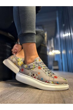 KN046 Erkek Günlük Bağcıklı Kurukafa Baskılı Cilt Spor Sneaker Ayakkabı CBT - Gri KN046 Erkek Günlük Bağcıklı Kurukafa Baskılı Cilt Spor Sneaker Ayakkabı CBT - Gri