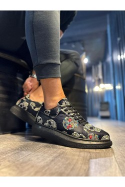 KN046 Erkek Günlük Bağcıklı Kurukafa Baskılı Cilt Spor Sneaker Ayakkabı CST - Siyah KN046 Erkek Günlük Bağcıklı Kurukafa Baskılı Cilt Spor Sneaker Ayakkabı CST - Siyah