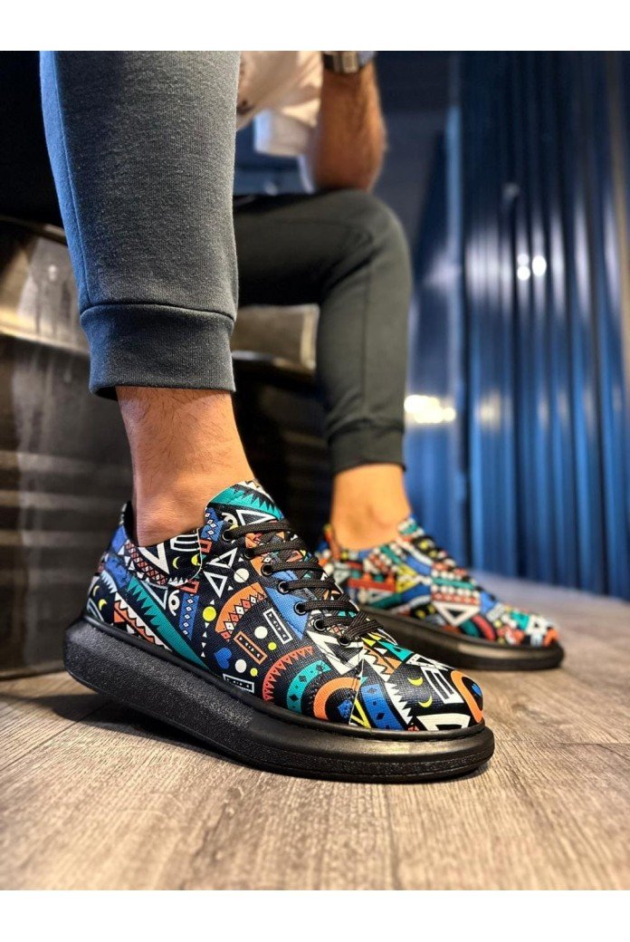 KN046 Erkek Günlük Bağcıklı Renkli Baskılı Cilt Spor Sneaker Ayakkabı CST - Siyah KN046 Erkek Günlük Bağcıklı Renkli Baskılı Cilt Spor Sneaker Ayakkabı CST - Siyah