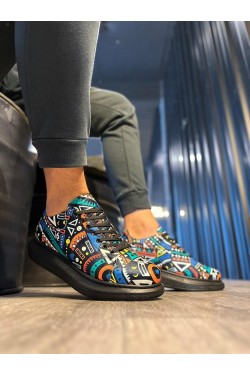 KN046 Erkek Günlük Bağcıklı Renkli Baskılı Cilt Spor Sneaker Ayakkabı CST - Siyah KN046 Erkek Günlük Bağcıklı Renkli Baskılı Cilt Spor Sneaker Ayakkabı CST - Siyah