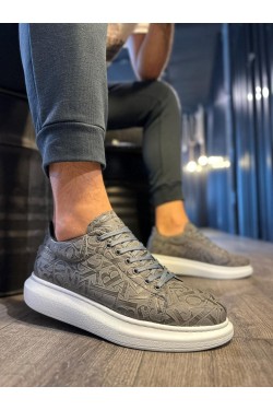 KN047 Erkek Günlük Bağcıklı Harf Desenli Cilt Spor Sneaker Ayakkabı CBT - Gri KN047 Erkek Günlük Bağcıklı Harf Desenli Cilt Spor Sneaker Ayakkabı CBT - Gri