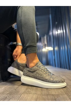 KN047 Erkek Günlük Bağcıklı Harf Desenli Cilt Spor Sneaker Ayakkabı CBT - Gri KN047 Erkek Günlük Bağcıklı Harf Desenli Cilt Spor Sneaker Ayakkabı CBT - Gri