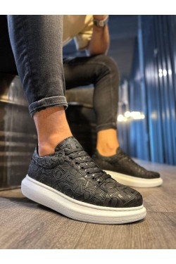 KN047 Erkek Günlük Bağcıklı Harf Desenli Cilt Spor Sneaker Ayakkabı CBT - Siyah KN047 Erkek Günlük Bağcıklı Harf Desenli Cilt Spor Sneaker Ayakkabı CBT - Siyah