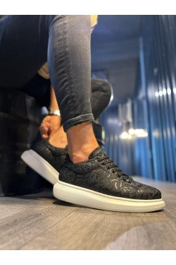 KN047 Erkek Günlük Bağcıklı Harf Desenli Cilt Spor Sneaker Ayakkabı CBT - Siyah KN047 Erkek Günlük Bağcıklı Harf Desenli Cilt Spor Sneaker Ayakkabı CBT - Siyah