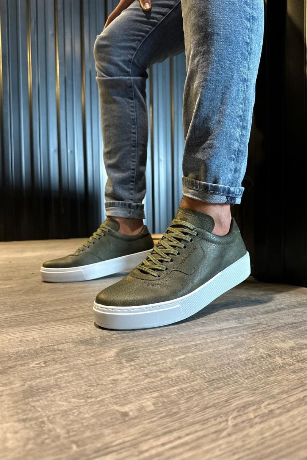 KN060 Erkek Günlük Bağcıklı Cilt Spor Sneaker Ayakkabı CBT - Haki
