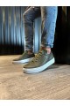 KN060 Erkek Günlük Bağcıklı Cilt Spor Sneaker Ayakkabı CBT - Haki