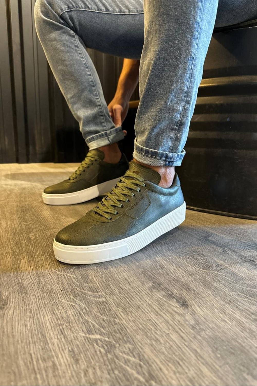 KN060 Erkek Günlük Bağcıklı Cilt Spor Sneaker Ayakkabı CBT - Haki