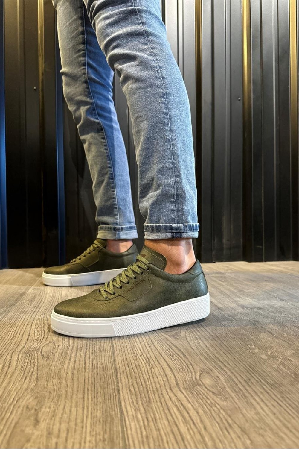 KN060 Erkek Günlük Bağcıklı Cilt Spor Sneaker Ayakkabı CBT - Haki
