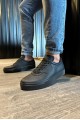 KN060 Erkek Günlük Bağcıklı Cilt Spor Sneaker Ayakkabı CST - Siyah