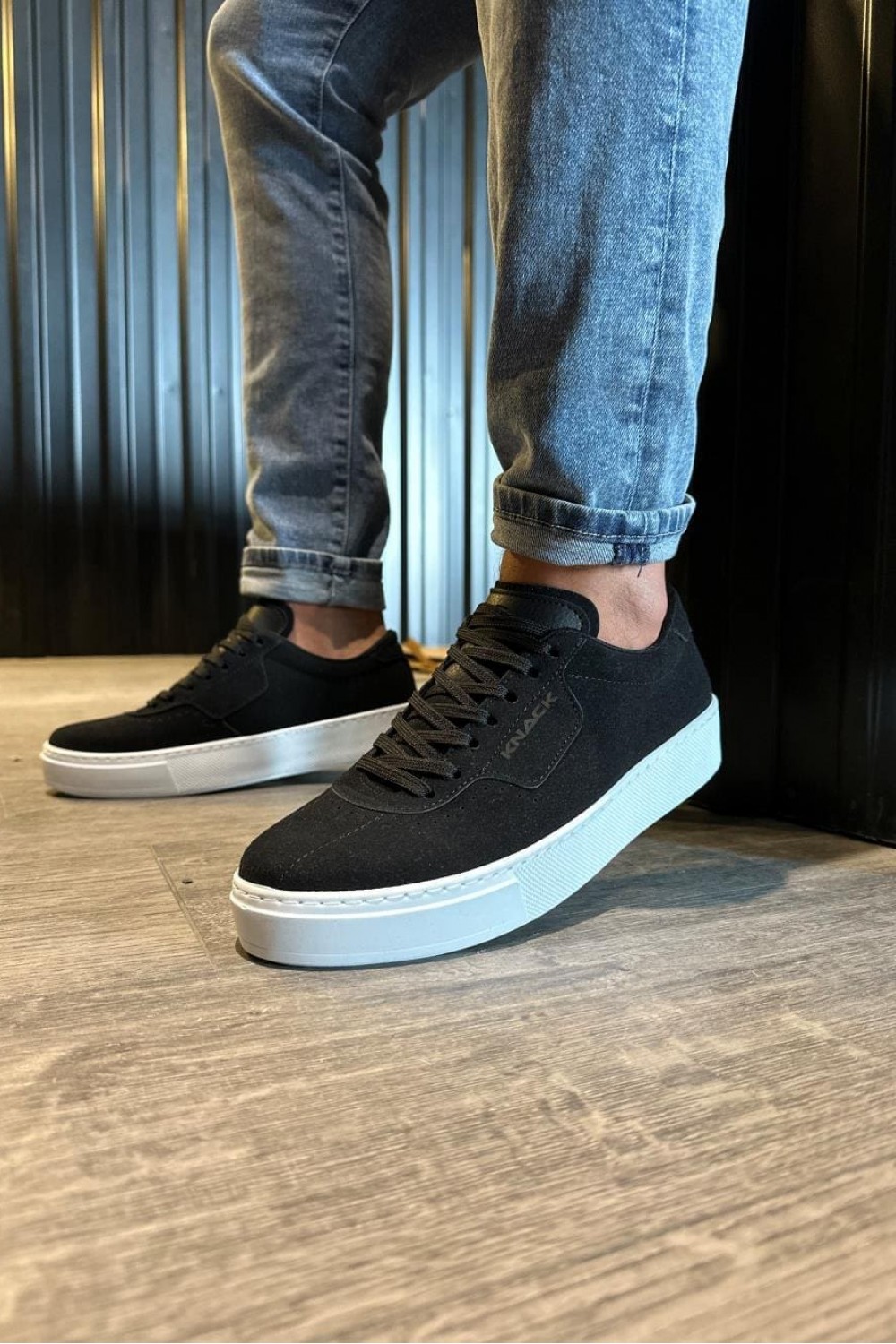 KN060 Erkek Günlük Bağcıklı Süet Spor Sneaker Ayakkabı SBT - Siyah