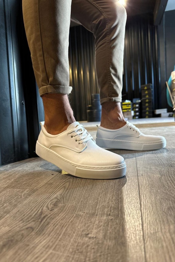 KN077 Erkek Günlük Bağcıklı Cilt Spor Sneaker Ayakkabı CBT - Beyaz
